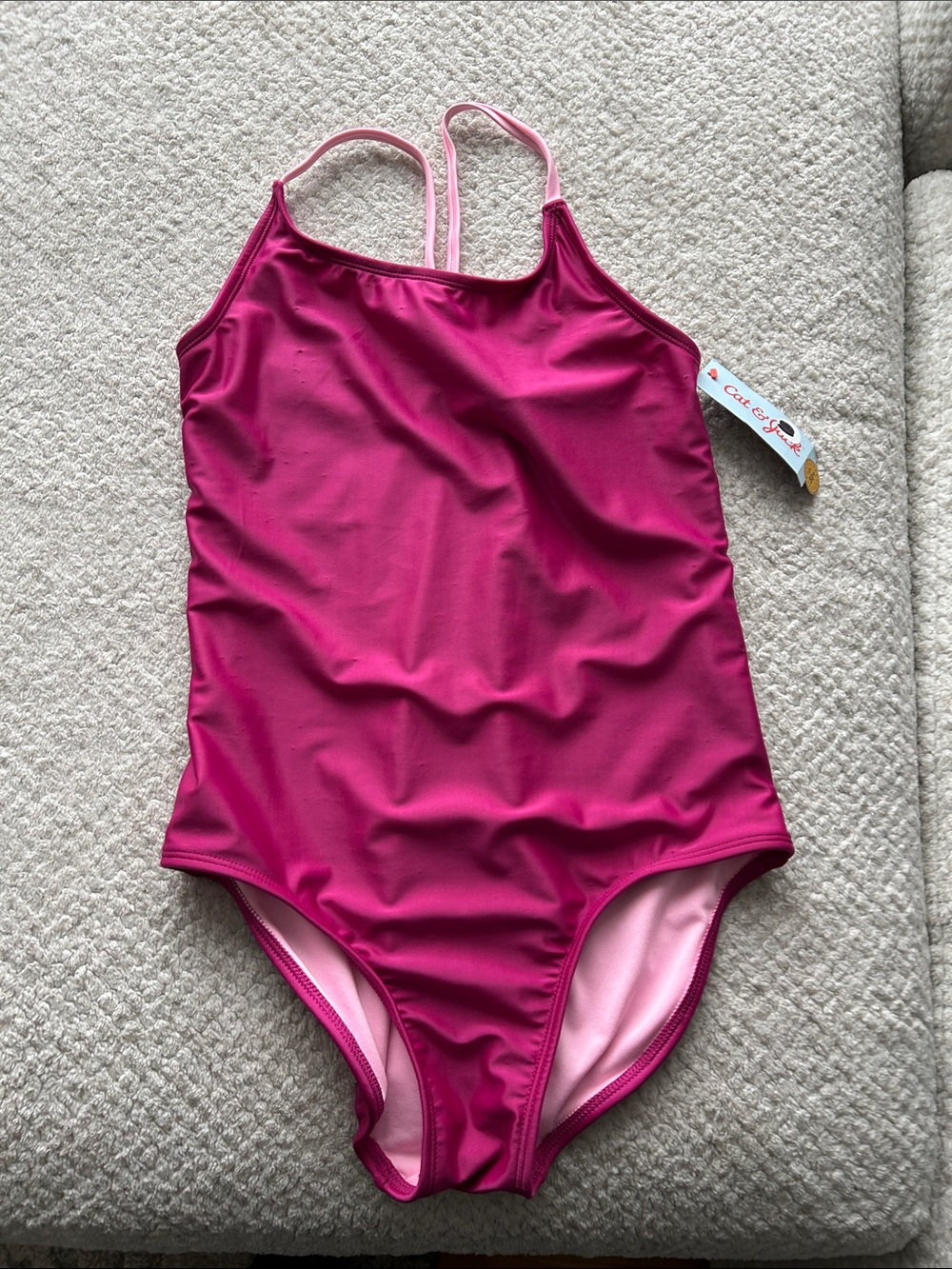 Cat & Jack Girls' Magenta One-Piece Swimsuit with Light Pink Straps